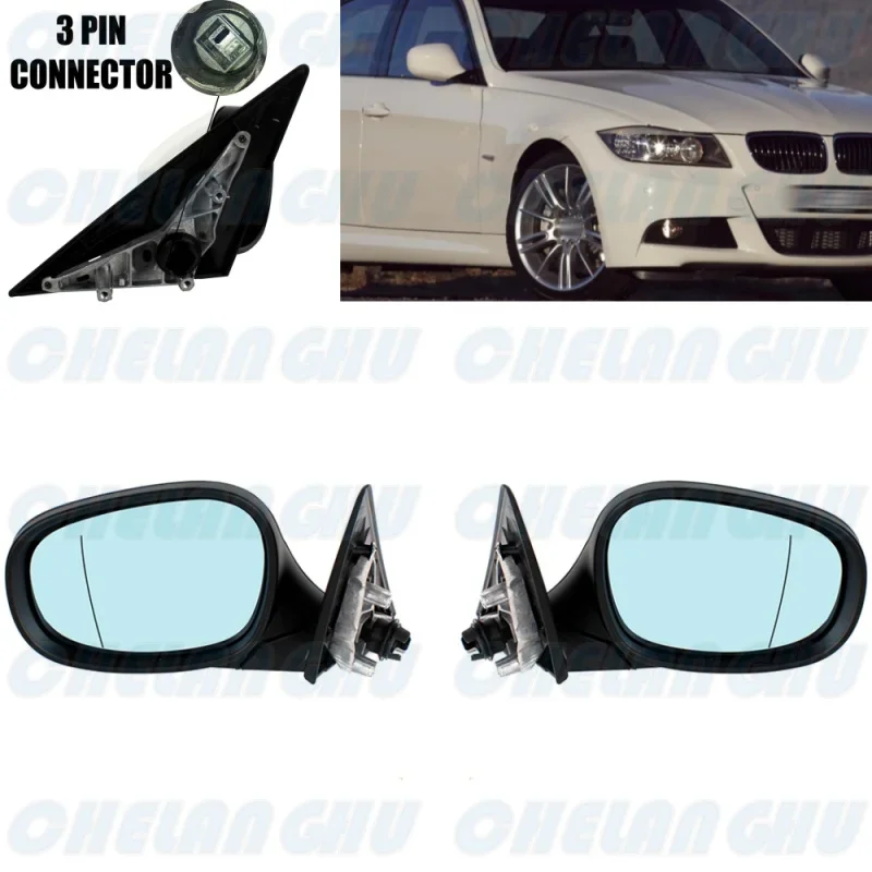 

For BMW E90 E91 LCl 318i 320i 325i 2009 2010 2011 2012 1 Pair 3 Pins White Painted Blue Glass Auto Adjust Memory Mirror Assembly