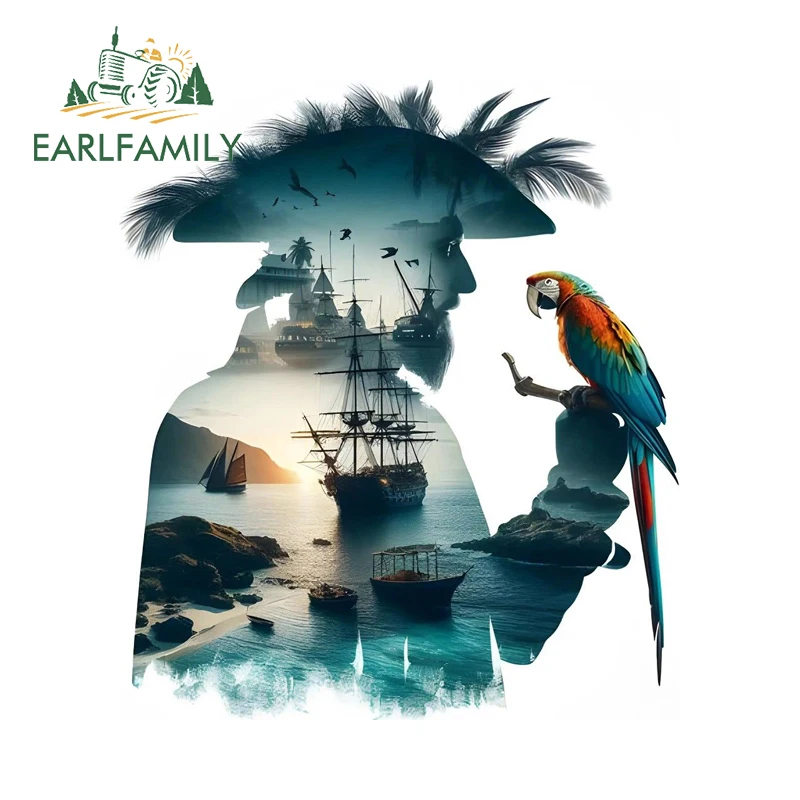 

EARLFAMILY Pirate Landscape Silhouettes Car Stickers Sunscreen Cool Personality Decals Scratch-Proof Creative Vinyl Car Wrap