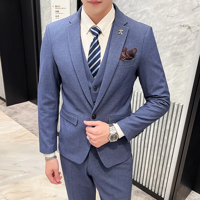 Main Promotion of New New Single-breasted Wedding + Business + Best Man Loose Suit Three-piece Solid Color Comfortable Suit Men