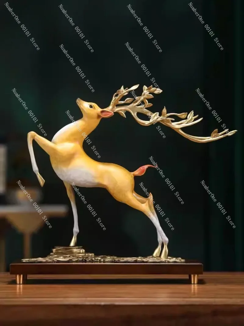 Auspicious Brass Clouds with Sika Deer Ornament,Chinese-Style Living Room Decorative Piece,Elegant Wine Cabinet