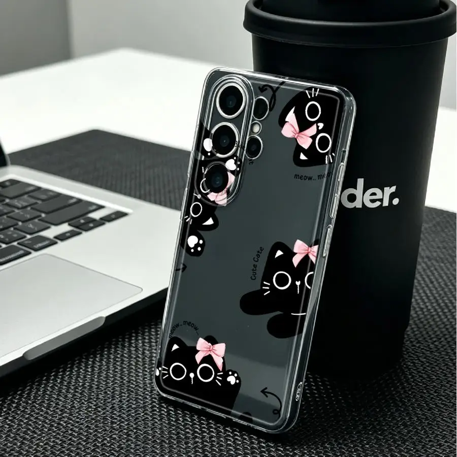 Cat And Bow Doodle Print Phone Cover Case for Samsung Galaxy S26 S21 S24 S23 Ultra S25 Edge Note 20 Ultra 10 S22 FE S20 Plus