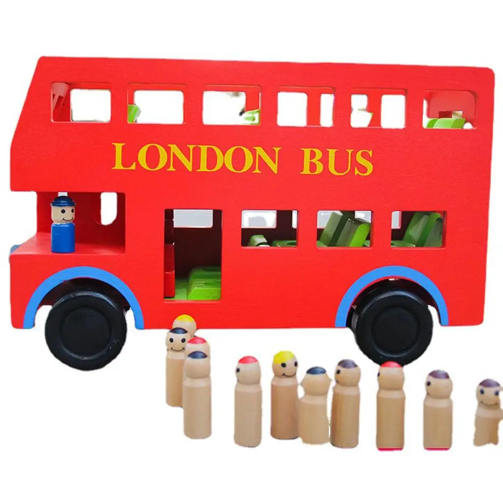 Bus Model Environmentally Wooden Sanded Smooth 1/18 for Parent-Child Interaction Coordination Kids