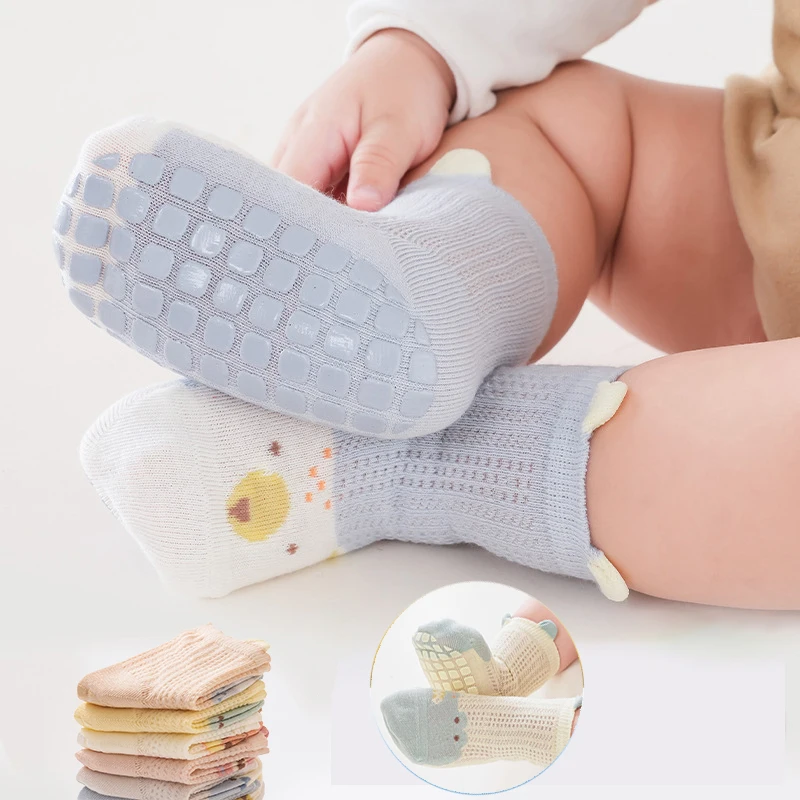 

3 Pairs Babies Socks Cotton Thin Cute Animal Non-Slip Indoor Floor Sock Summer Cool Mesh Breathable Toddler Baby Boy Girl Socks