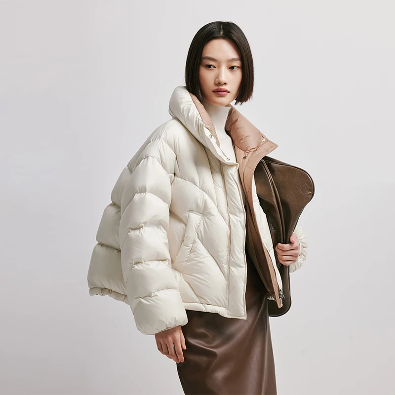 Chericom Chaqueta corta de plumón para mujer, silueta recortada, acolchado, minimalista, cuello levantado, informal, cálido, acolchado, prendas de vestir exteriores Y298089Y