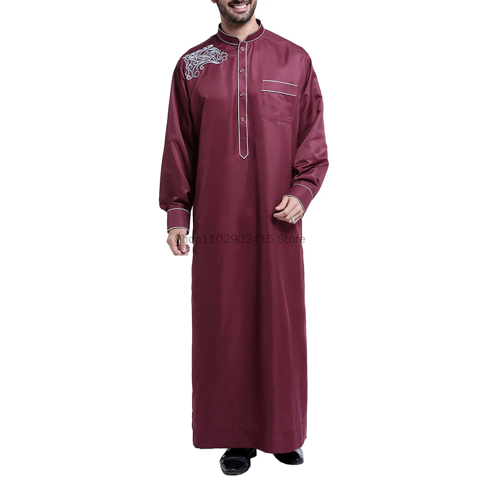 2023 Traditional Muslim Clothing Contrast Color Muslim Dress Middle East Jubba Thobe Men Robe Fashion Long Sleeves Mandarin Neck