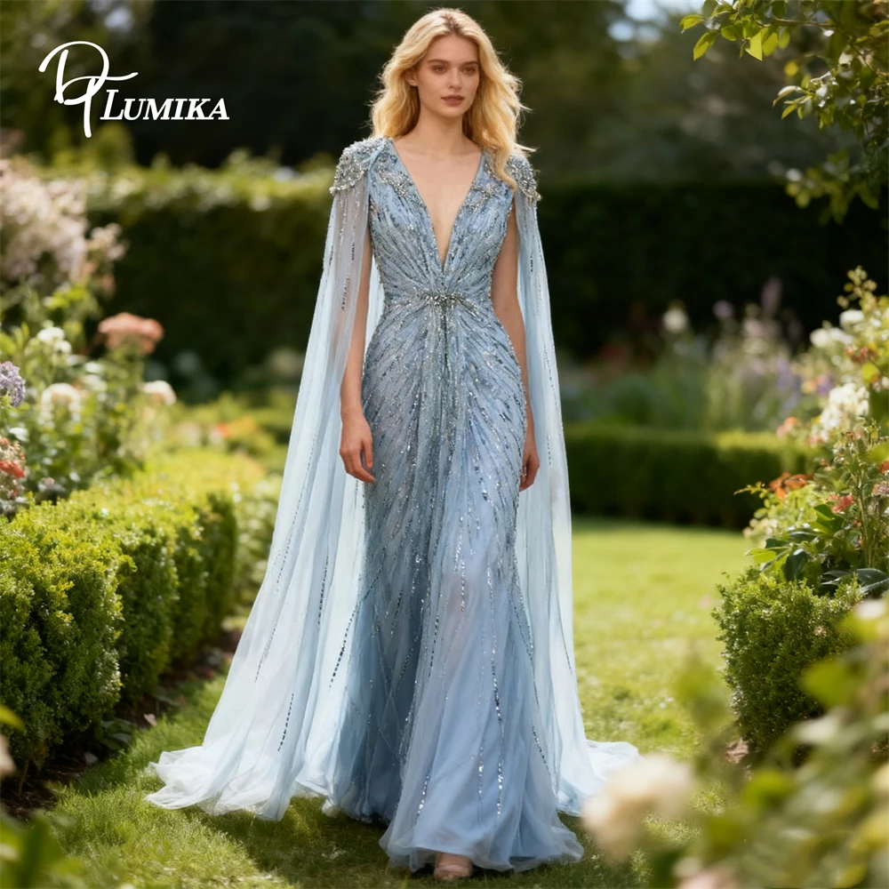 

DTLumika 2025 Осеннее новое роскошное женское платье макси, длинные вечерние платья с глубоким V-образным вырезом из бисера, платья для выпускного вечера Live Photo