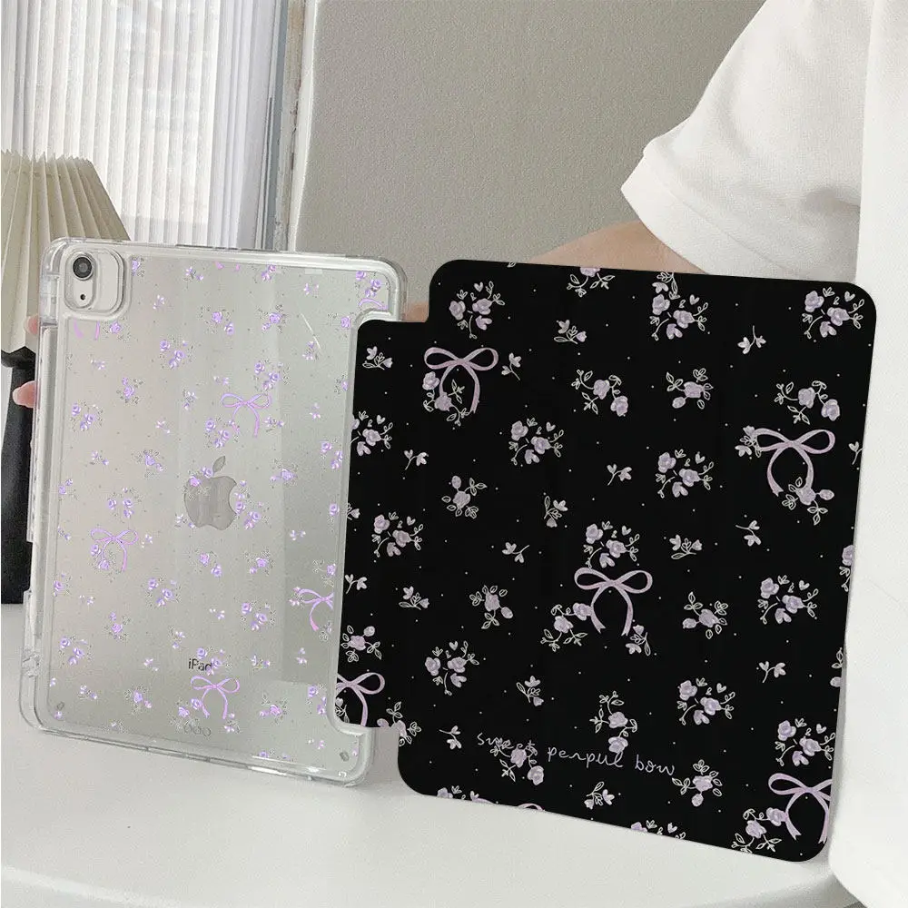 

Purple Floral Minimalist For iPad Case iPad Air 7 6 Pro 11 10 9 & Mini 7 (10.9" 10.2") Y-Fold Anti-Bend Cover with Pencil Slot