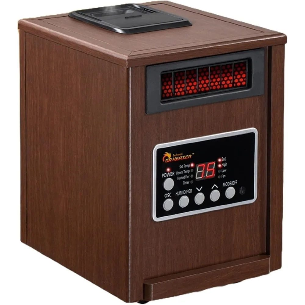 Dr. Infrared Heater, 1500W, Advanced Humidifier and Oscillation Fan and Remote Control, Walnut DR998, Dual Heating System
