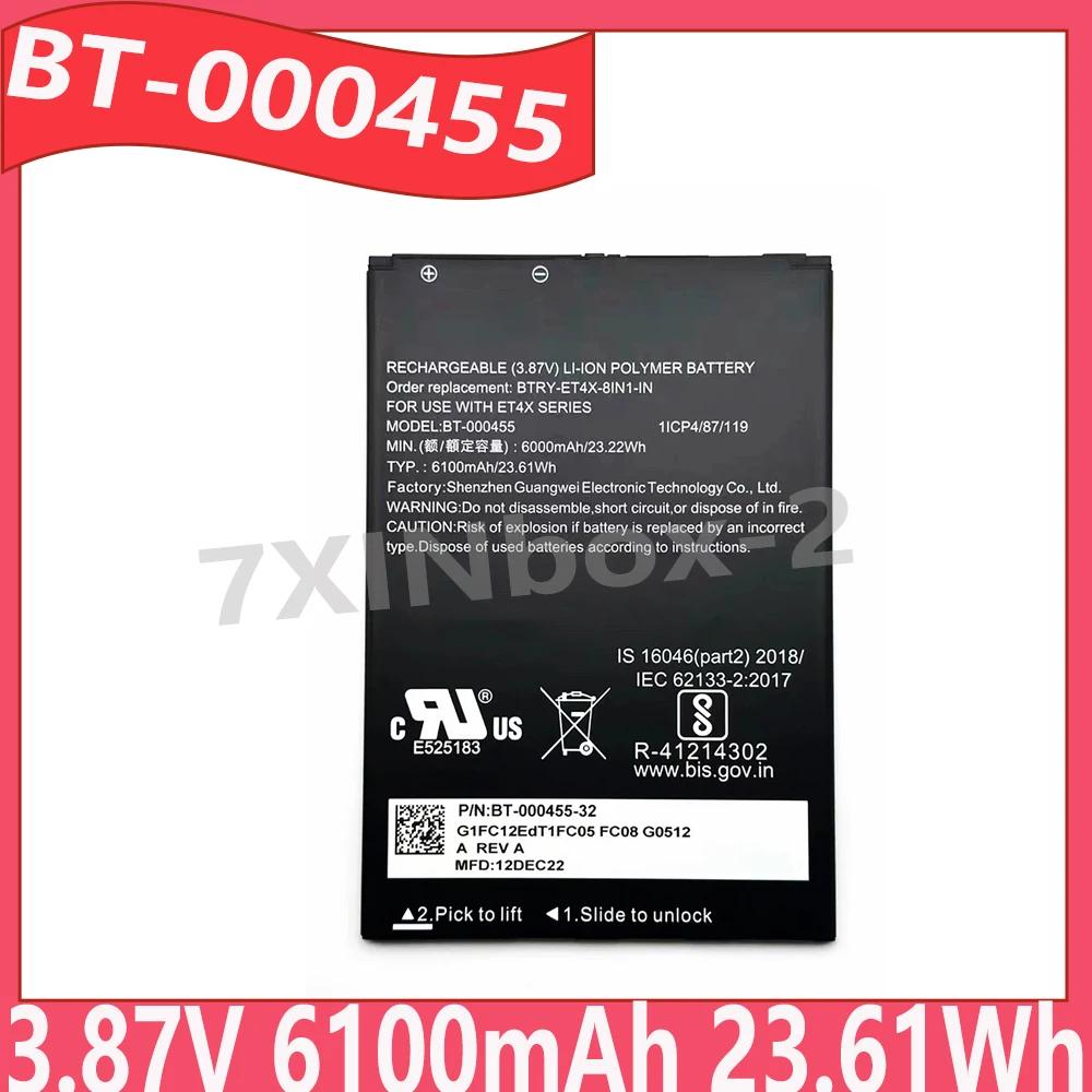 

BT-000455 1ICP4/87/119 Аккумулятор 3,87 В, 6100 мАч, 23,61 Втч для серии Zebra ET4X