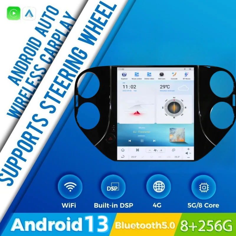 أندرويد 13 شاشة راديو السيارة ل Volkswagen VW Tiguan 2010 2011 2012 2013 2014 2015 2016 اللاسلكية Carplay ستيريو رئيس وحدة GPS