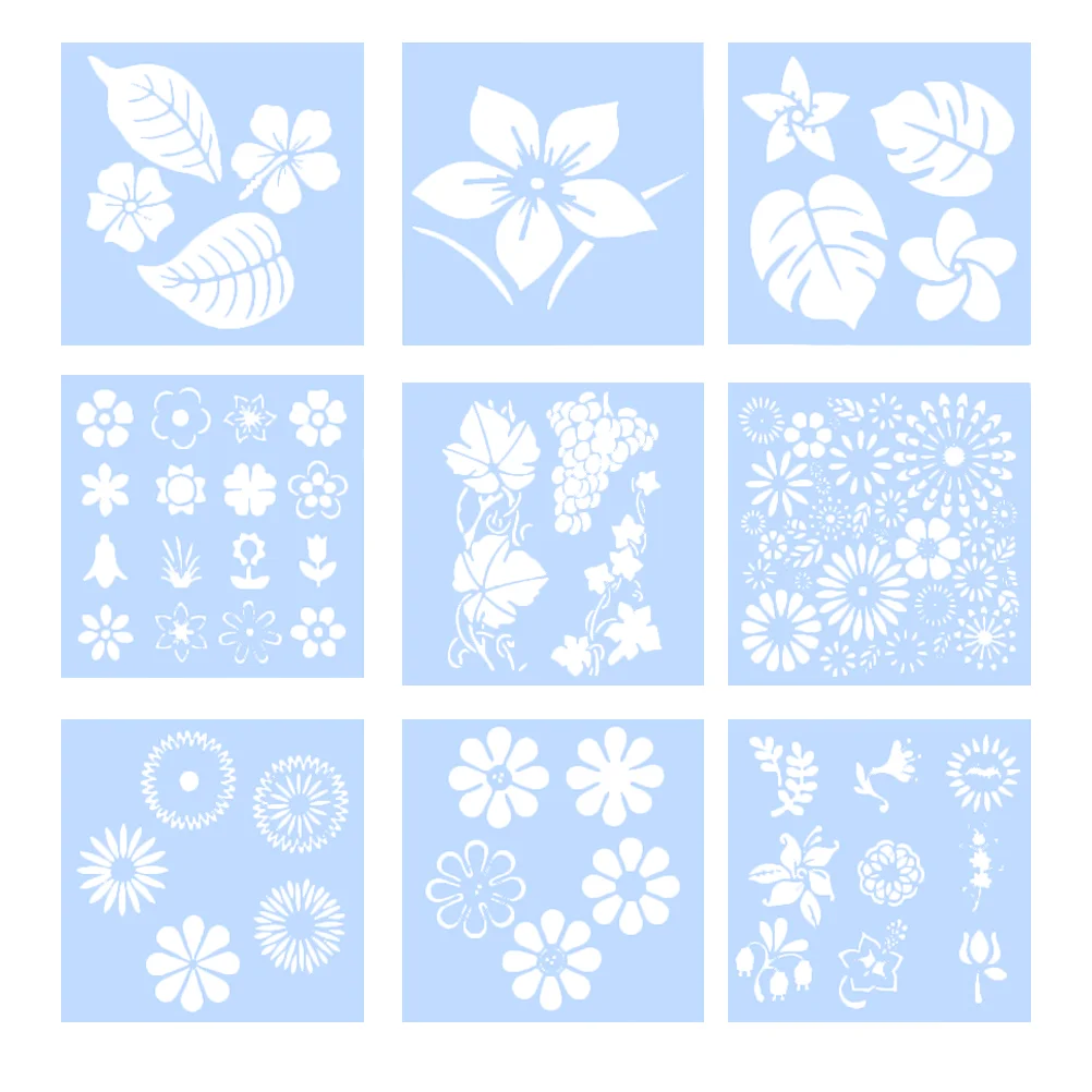 9 Pcs Painting Template Family and Friends Stencils Drawing Hollow DIY Painted Tools The Pet Flowers Leaves