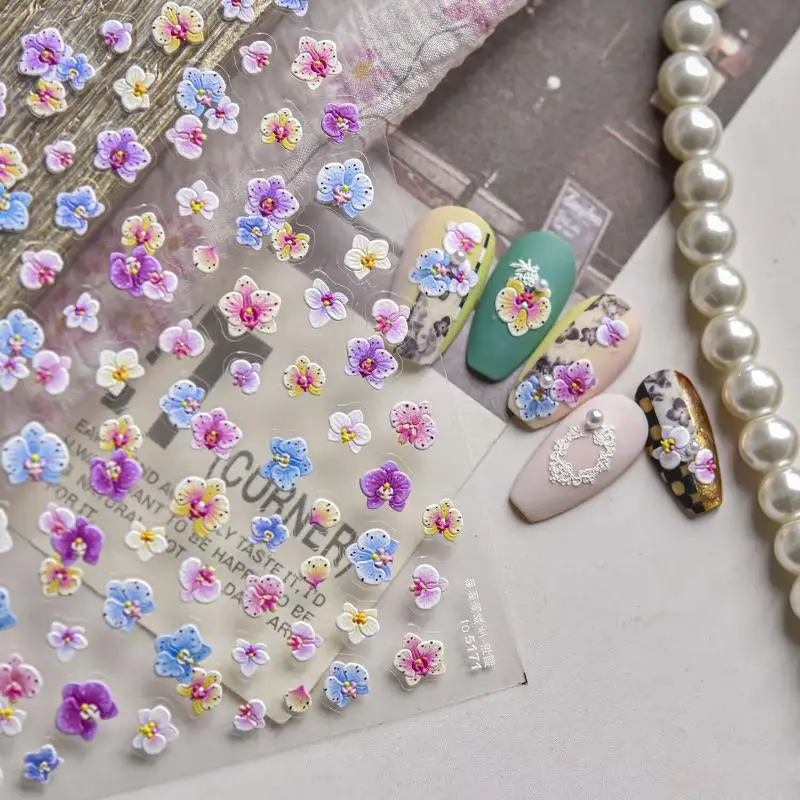 

Colourful Phalaenopsis Frangipani Bright Lily Flowers Gradual Delicate Romantic Nail Art Stickers Manicure Decals Decorations
