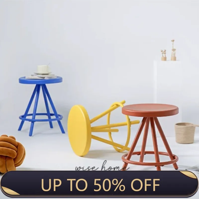 Round Stool Simple Internet Celebrity Pure Iron Dopamine Color Casual Low Stool Orange Green Blue White Yellow Dining Chair