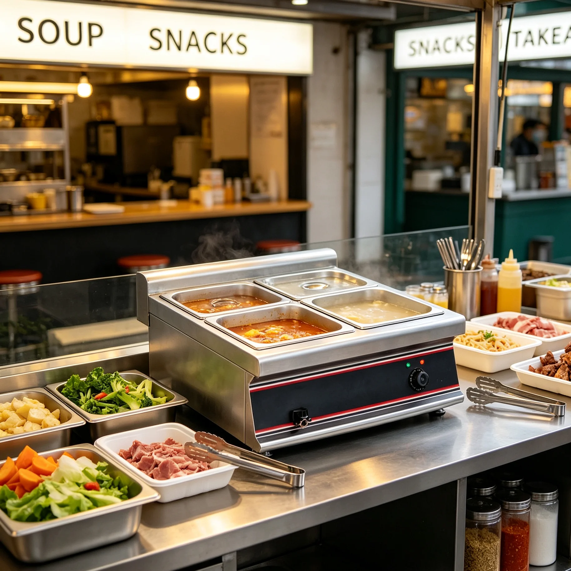 T*& Desktop Electric 4 Pan Bain Marie Countertop Commercial Food Soup Warmer Stainless Steel Buffet Warming Equipment