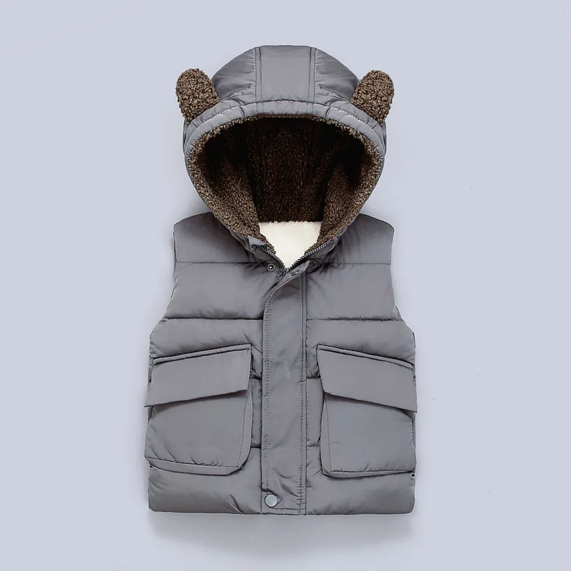 2023 Autumn Winter Cute Cartoon Bear Design With Pocket Children Clothing Kinds Boys Girls Sleeveless Coat Jacket