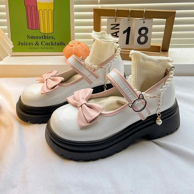 bows Lolita Shoes kawaii mary jane shoes Women Japanese Style Vintage Girls High Heel Platform shoes College Student JK