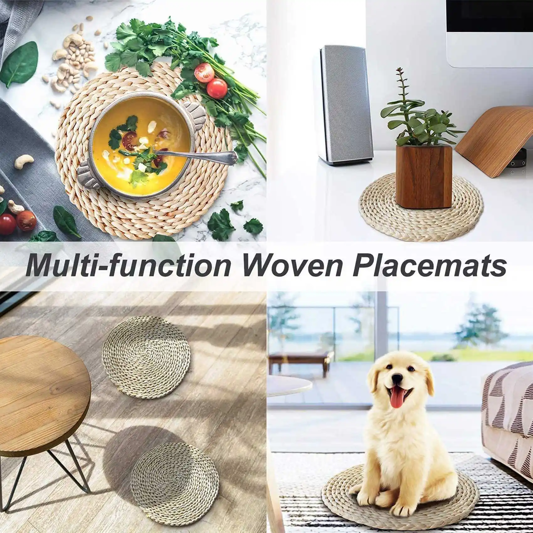 

Розничная продажа, тканый коврик для столовых приборов из 6 предметов, круглый тканый коврик из кукурузной шелухи, тканый коврик для стола из ротанга, 32 см