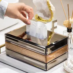 Classic Glass Crystal Tissue Boxes European Modern Mirror Decoration Inlaid Glass Diamond Napkin Holder Living Room Decoration