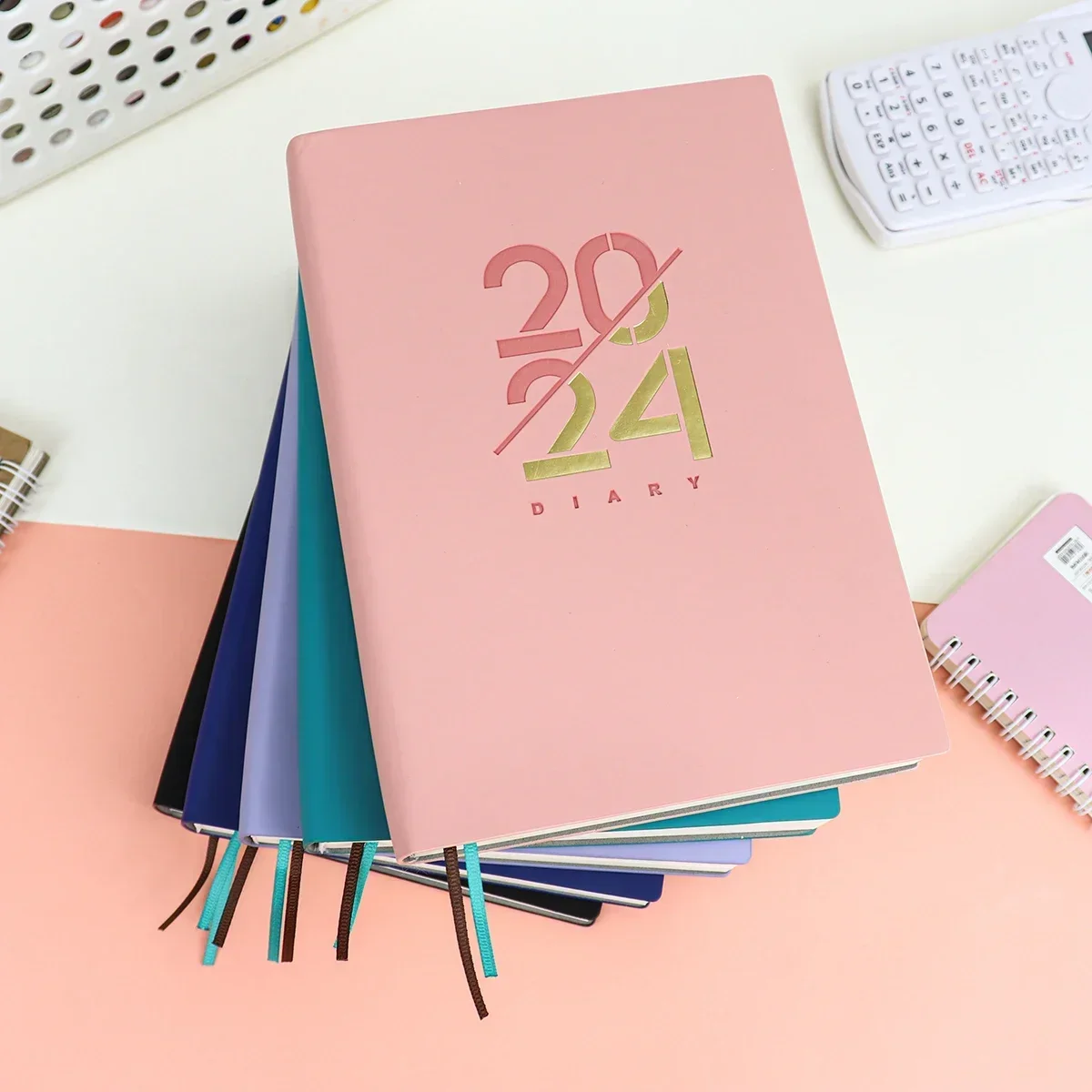 Notebook Students Agenda Planner 2024 School Supplies for Cover Stationery Leather Monthly/weekly/dairy Journal Planer English