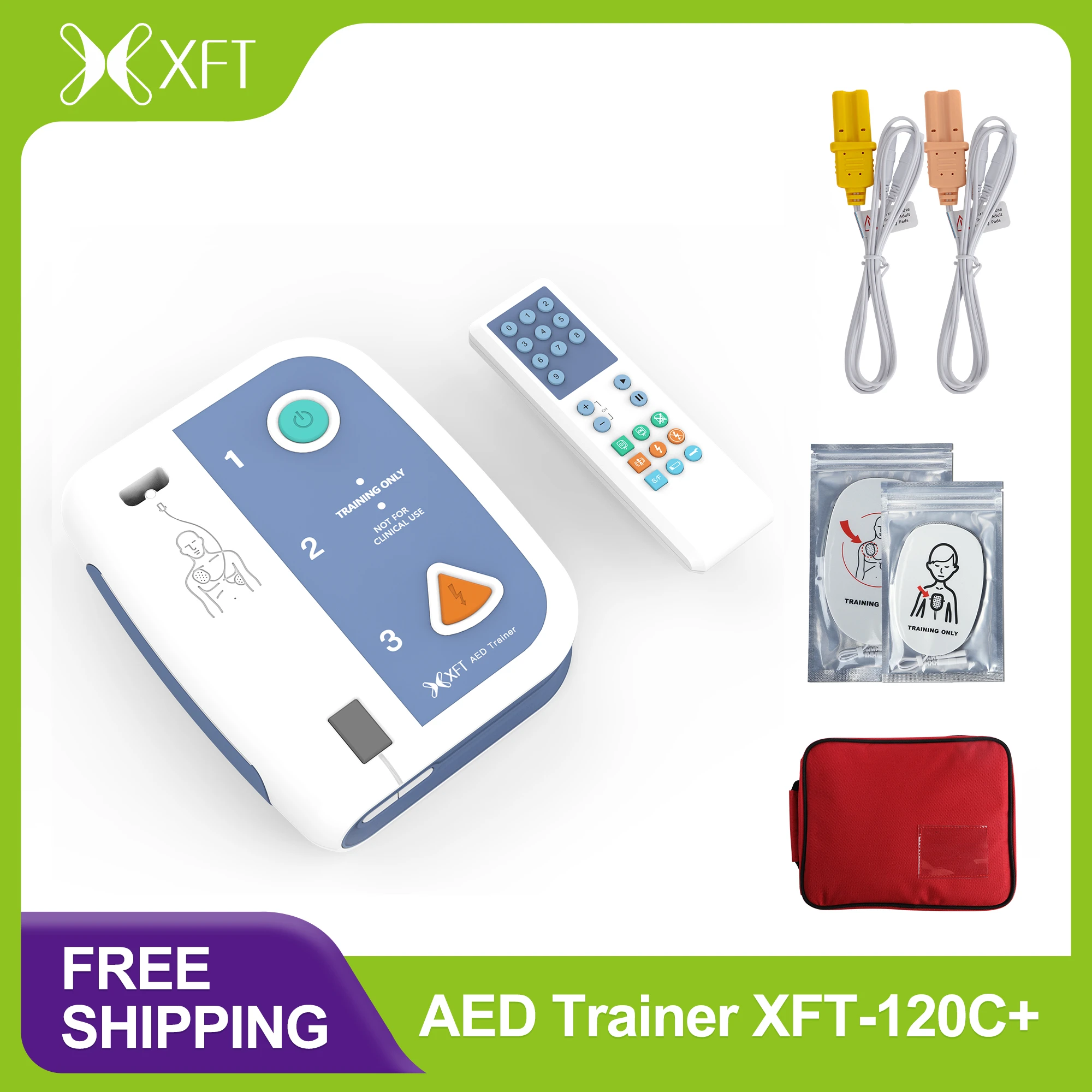 AED Trainer, XFT Portable AED Training Device with Voice prompts (2 Language) for First Aid Trainer Student Beginner, XFT 120C+