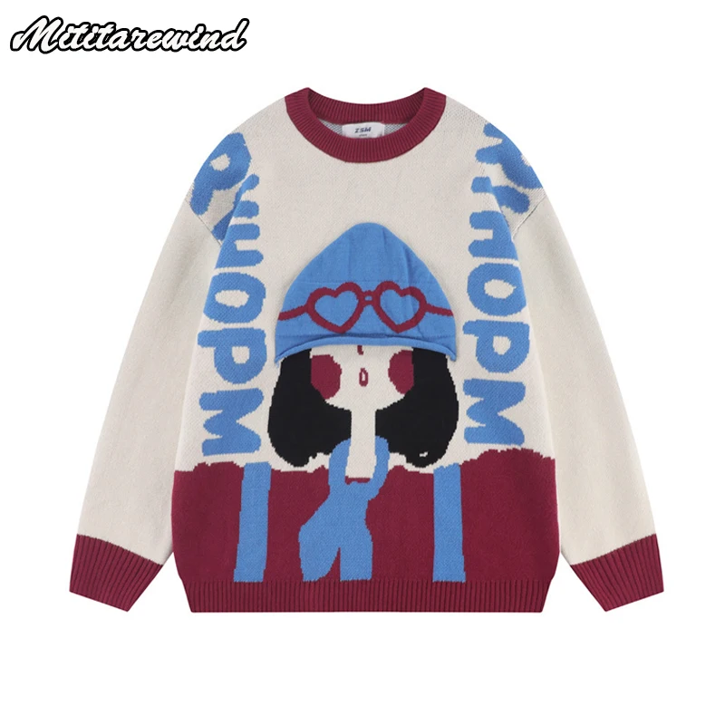 

Autumn Winter Knitted Sweater Women Hip Hop Streetwear Cut Girl Printed Lovers Pullover Sweater Oversized Knit Sweater For Men