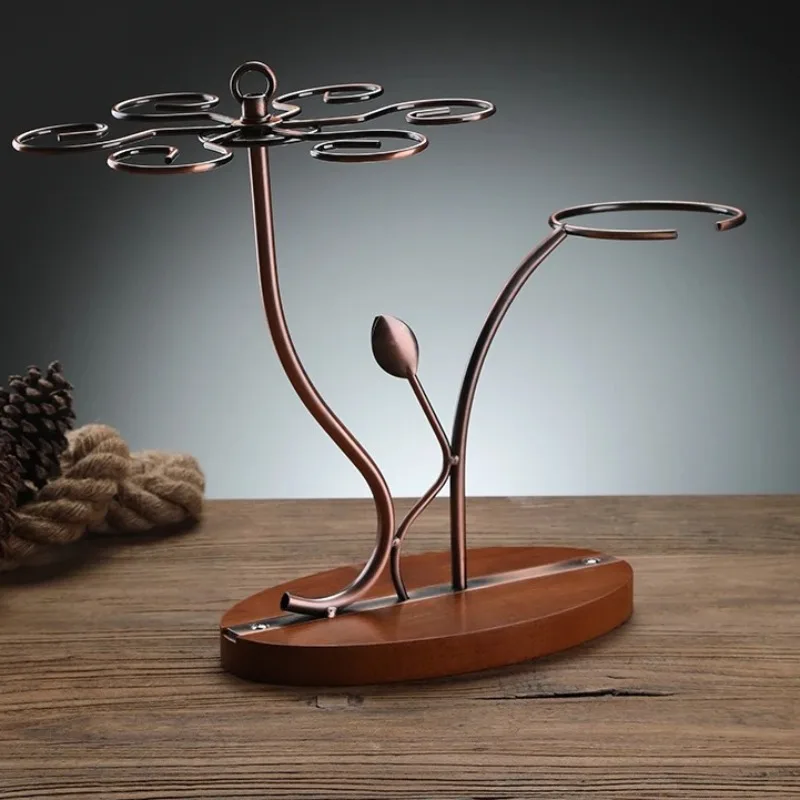 Solid Wood Wine Rack with Integrated Decanter Stand Creative Hanging Glass Holder European Style Decanter Rack for Home Decor