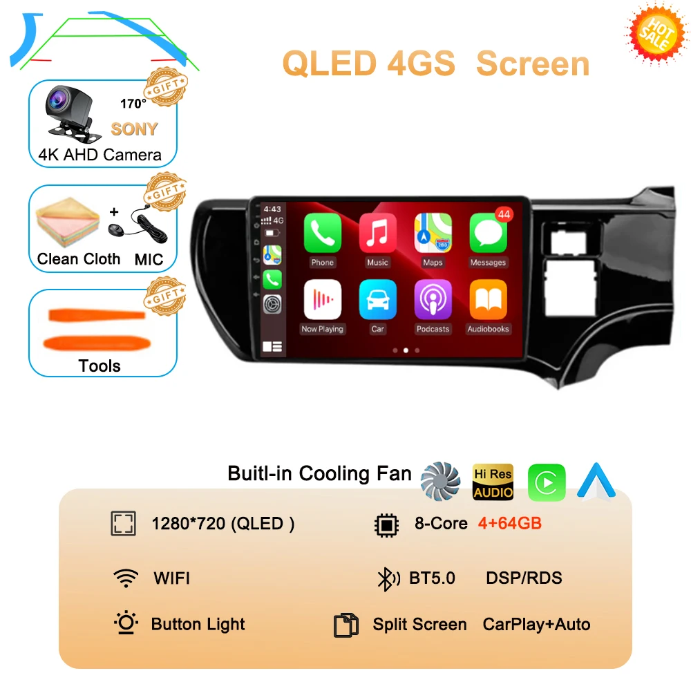 Android 16 For Toyota Aqua Prius C 2011-2017 Carplay 4G WIFI Car RadioNavigation GPS Multimedia Video Player 2Din DVD Stereo BT image 3