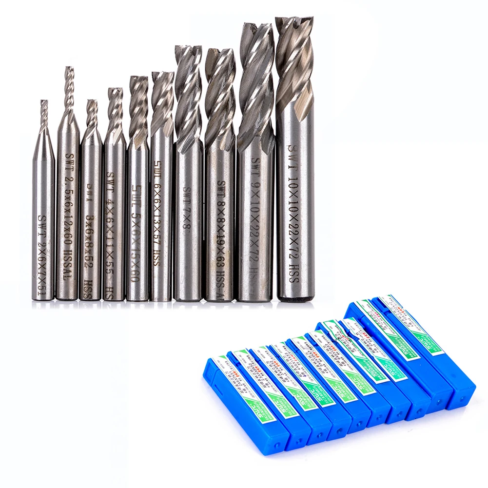 10 Pçs/set 2-10 MM HSS Flauta 4 Super Resistente Hetero Shank Fresa Router Bits de Fresagem CNC Broca