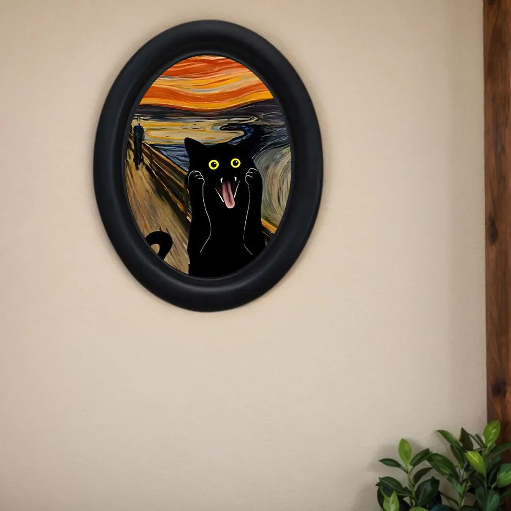 1 Piece of Interesting Abstract Screaming Cat Wall Art, Fun Screaming Cat Framed Decorative Painting, Gift for Animal Lovers, Featuring a Cat Element with Quirky Exaggerated Expressions, Wooden Mini Hanging Painting, Unique Home Kitchen Office Decoration, Fun Gift, Holiday Gift