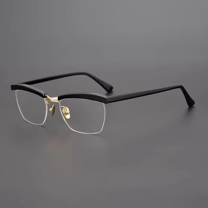 New Fashion Widened Oversized Men Gold Wire Business Glasses Frame High-quality Acetate Square Brand Myopia Prescription Eyewear