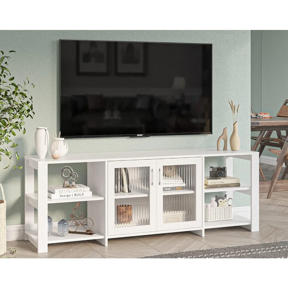 

TV Stand Entertainment Center TV Console with 2 Doors 4 Cubby Storage Cabinets for Living Room Bedroom for TVs up to 70 Inches,