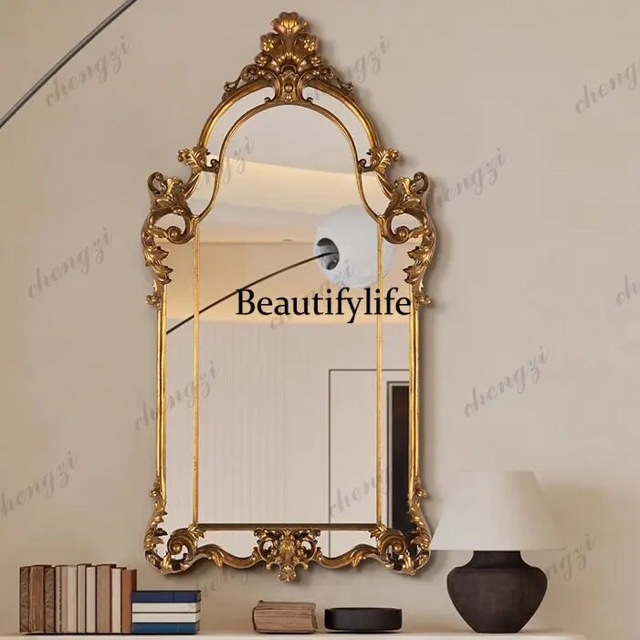 French retro style, bathroom wall-mounted makeup mirror, master bedroom engraved dressing, decorative mirror customization