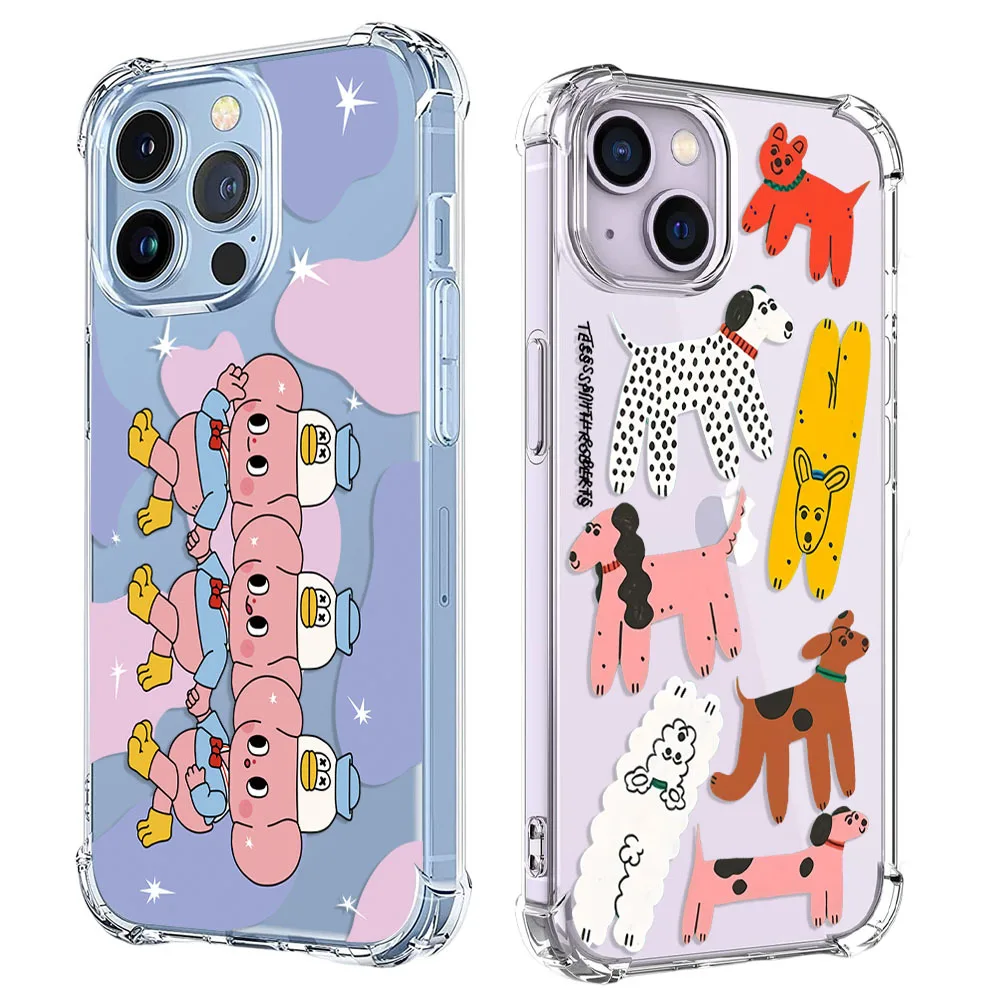 Cute Elephant Dog Yoga Phone Case For iPhone 15 14 13 12 11 Pro X XS XR Max 7 8 Plus SE 2020 2022 Mini Soft Clear TPU Back Cover