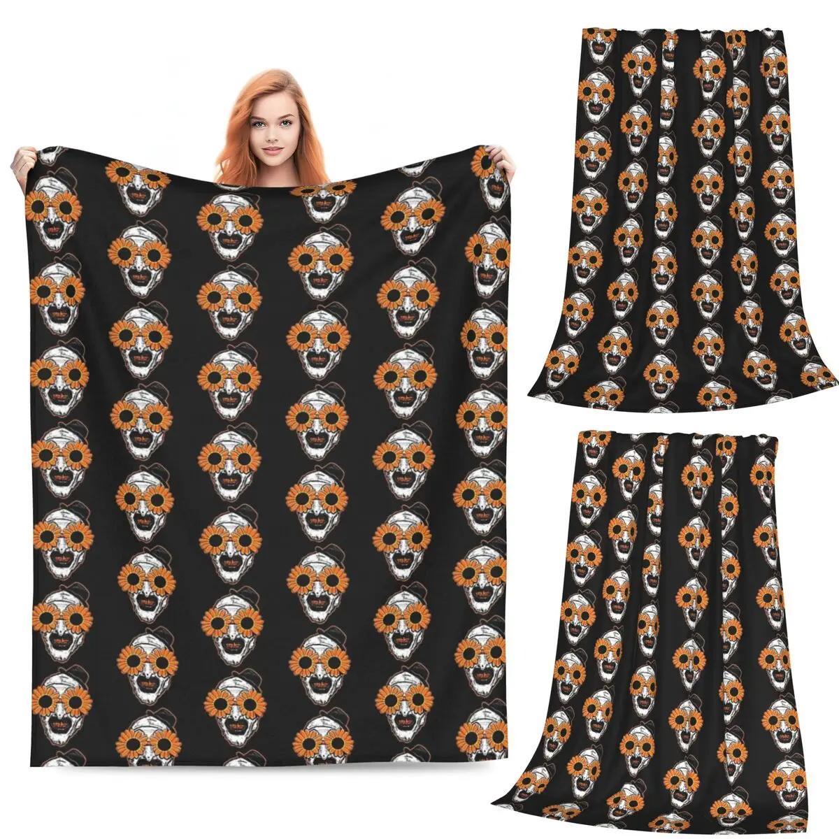 

Sunflower Sunglasses Horror Clown Movie Art Terrifier 2 Blanket Flannel Sofa Warm Throw Blankets for Home Bedroom Outdoor