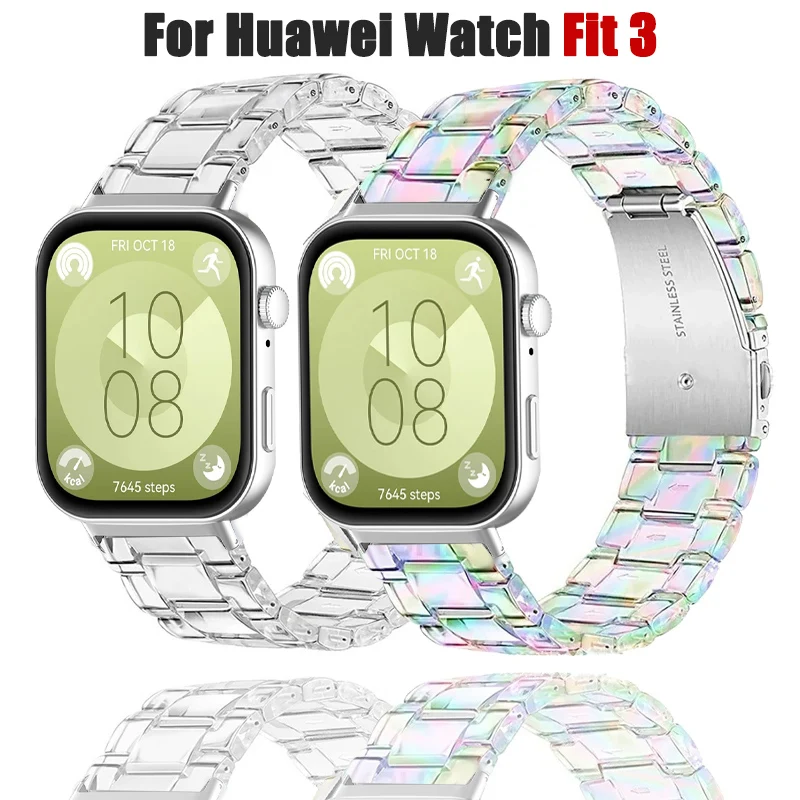 Buntes Armband aus klarem Harz für Huawei Watch Fit 3 Smart Watch Armband Correa für Huawei Watch Fit 3 Handgelenkschlaufe Zubehör