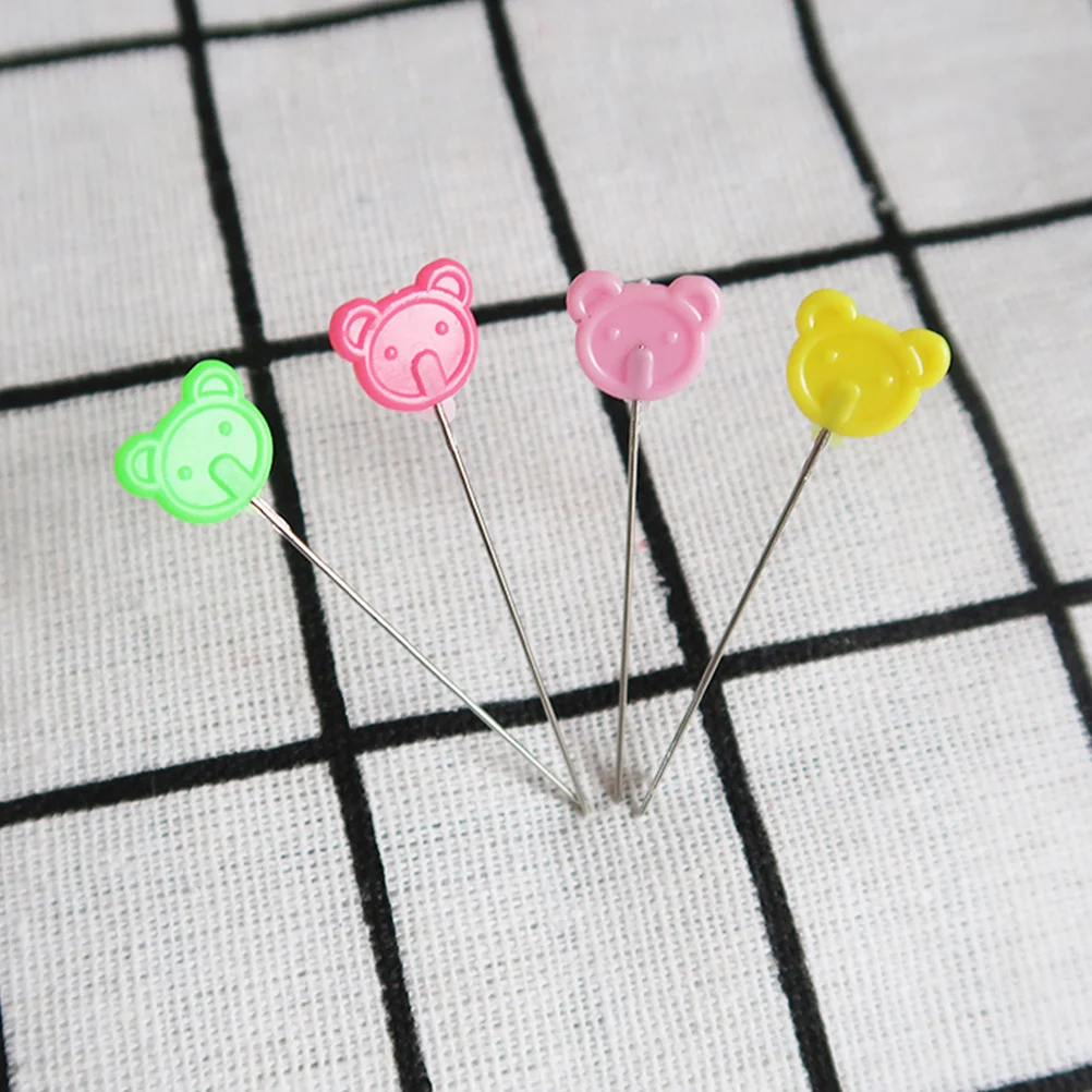 

50Pcs Colorful Bear Head Flat Straight Pins Essential Sewing Accessories for Craft Decoration Quilting Dressmaking