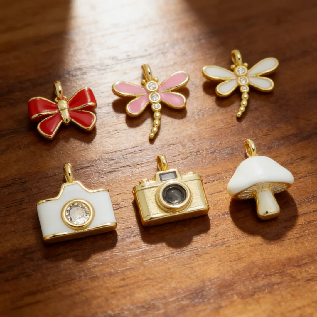 

5Pcs Pendants Brass Enamel Dragonfly Camera Bow Ice Cream Charms for DIY Jewelry Making Necklace Bracelet Earring Accessories