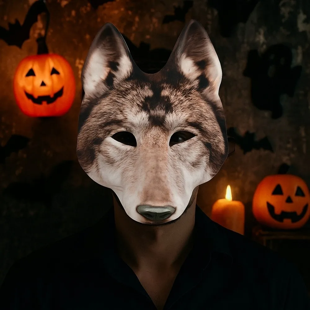 

Wolf Halloween Werewolf Mask Party Props Cosplay Tiger EVA Mask Husky Elastic Strapy Animal Half Face Mask Costume Props