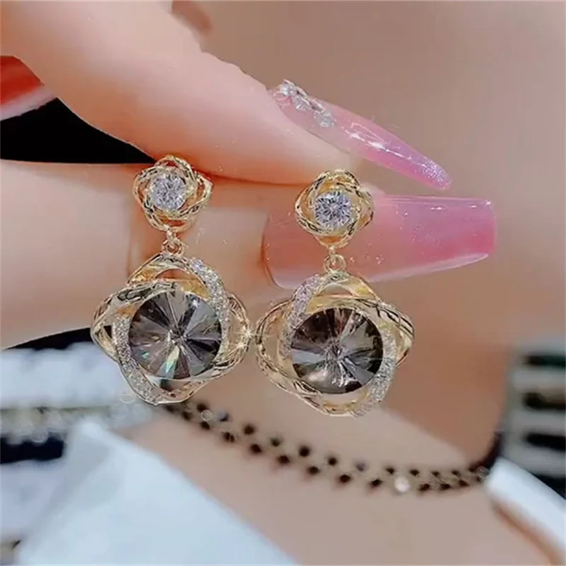 Flower Earrings Luxury Cross Rhinestone Ear Pendant Sweet And Sparkling Crystal Versatile And Beautiful Gifts For Women
