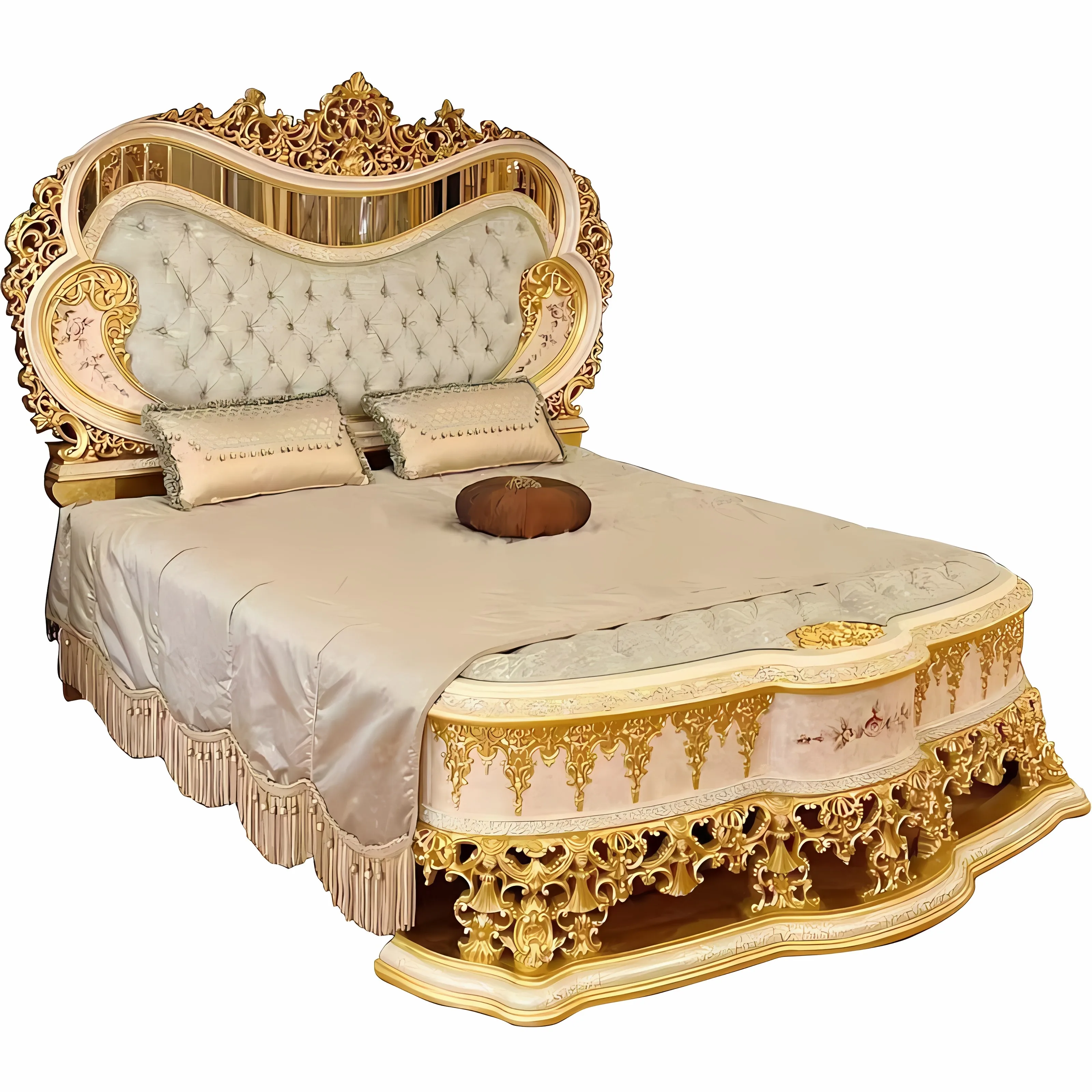 

A European-stylegold Foil Double Bed Master Bedroom Luxury Carved Bed Princess Wedding Bed French Court Solid Wood Villa Furnitu