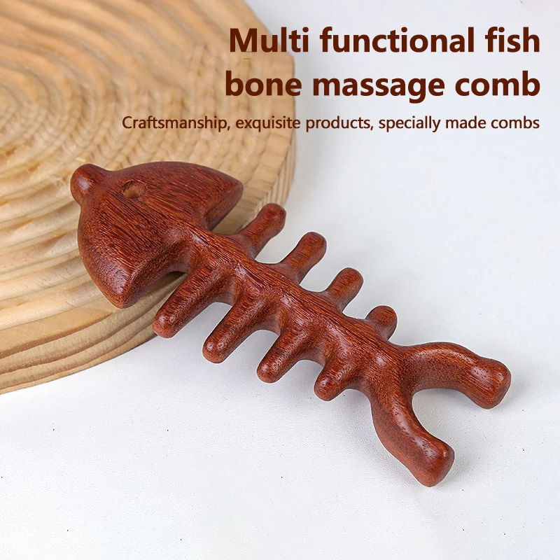 Meridian Massage Comb Head Fish Bone Shape Massage Tool Copper Wood Massage Comb Blood Circulation Scraping Massager Anti-static