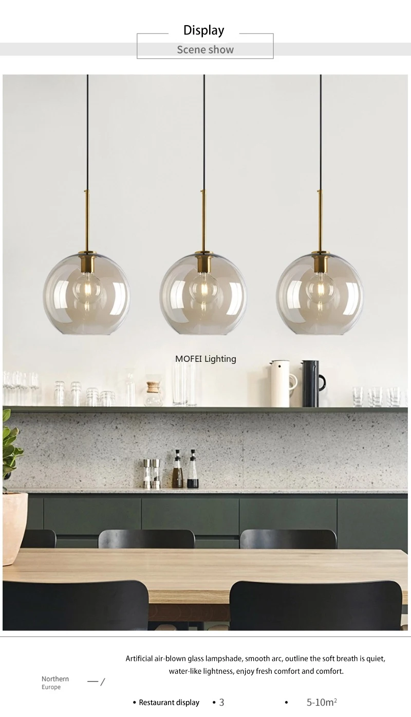 Art Industrial Retro E27 Glass Pendant Light Nordic Loft Chandelier Kitchen Restaurant Minimalist Hanging Lamp Suspension LED