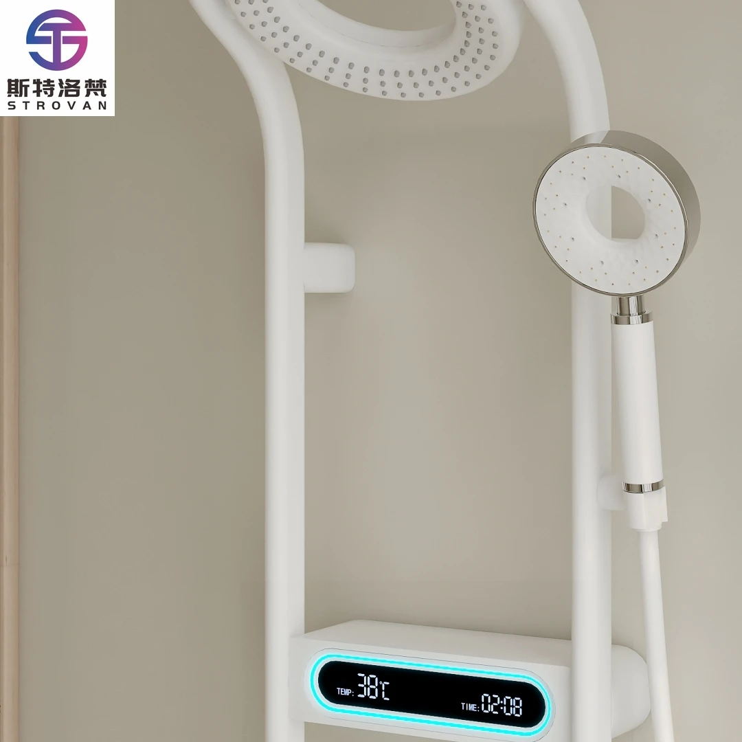 

Luxury High Quality Led 4-Function Multifunction Brass White Bathroom Shower System Faucet Set Modern