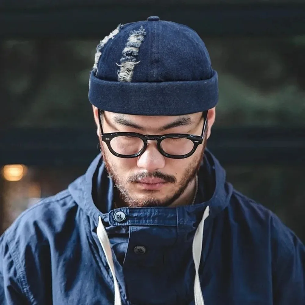 

Fashion Adjustable Brimless Hat for Men Breathable Sun-protective Beanie Hats Rolled Cuff Versatile Landlord Cap Spring Summer