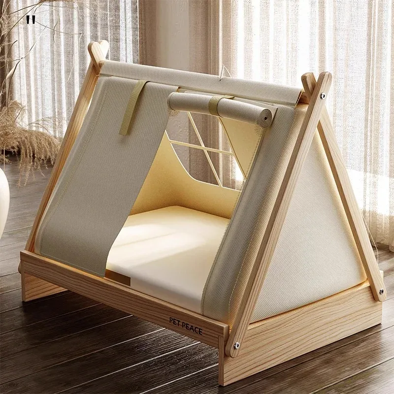 Oxford Cloth Dog Bed Elevated Moisture-Proof Tent Enclosed Safety House All-Season Dog Shelter with Frame Support