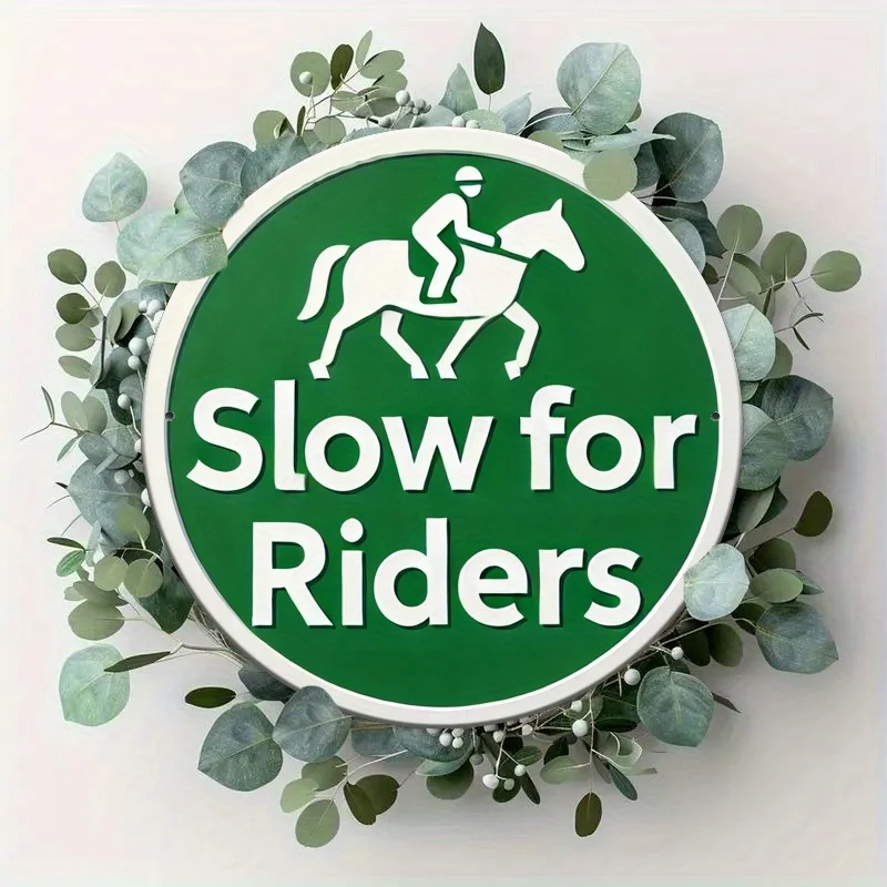 Rider Priority Slow Down Sign - Weatherproof Vintage Metal, Easy Assembly, Outdoor Safety Warning, 20.32cm x 20.32cm, Ideal for