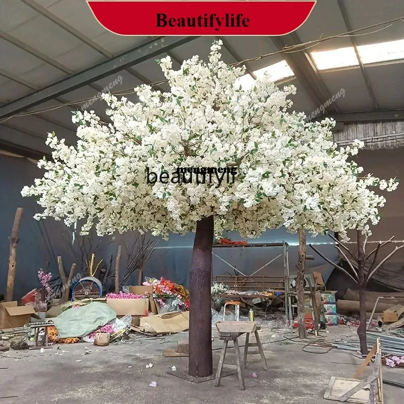 Simulation cherry blossom tree fake tree shopping mall hotel wishing tree white floor large, cherry blossom decoration  N