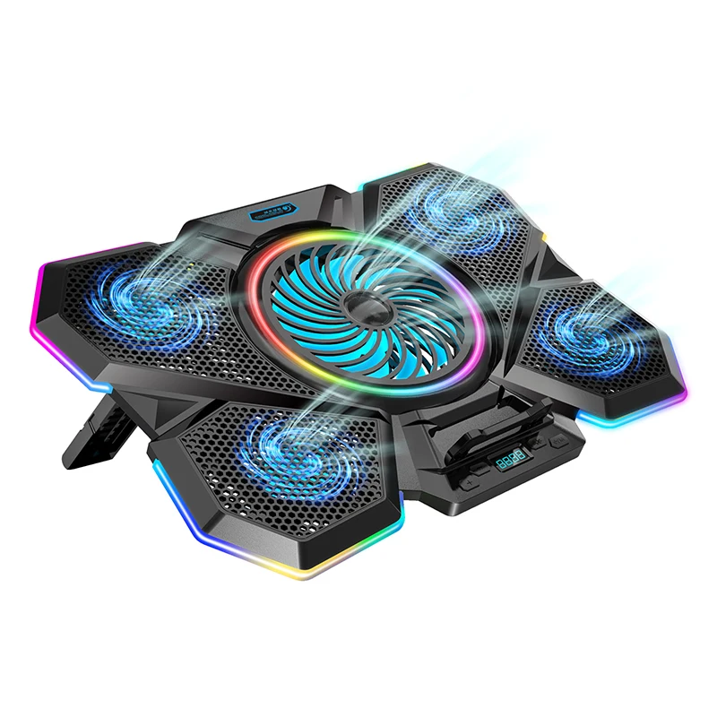 Base de enfriamiento portátil para laptop RGB Gaming, ventilador para laptop, base de enfriamiento resistente para notebook, soporte con dos puertos USB para gamers.