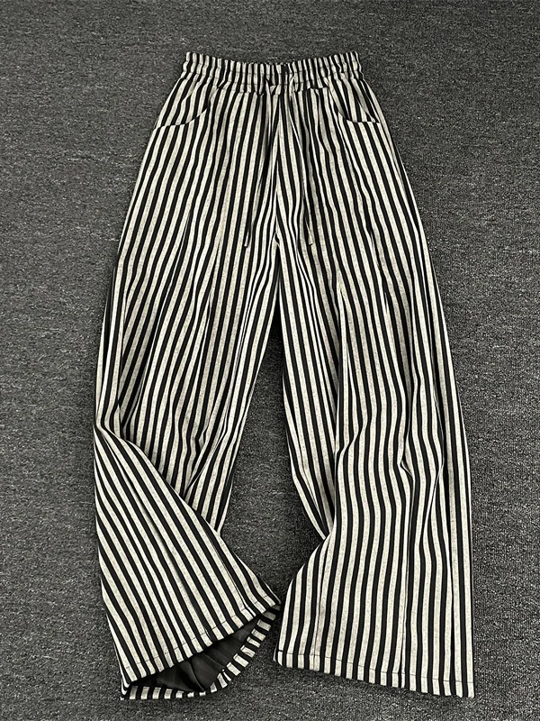 

Summer 2025 Women's High Waist Wide Leg Pants Striped Loose Casual Straight Cut Thin Faionable Trousers for Youth Daily Wear