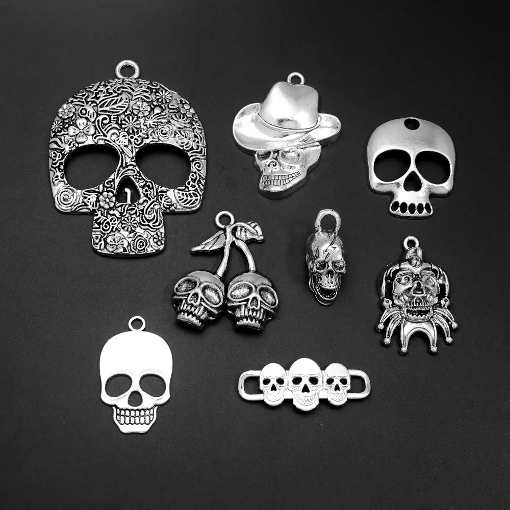 1/5/10/20pcs/Lot Vintage Halloween Charms Cute Skull Skeleton Head Moon Pendant For DIY Necklace Earring Jewelry Making Supplies